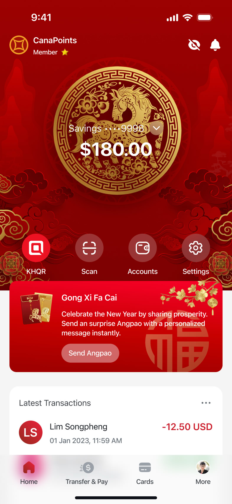 Lunar New Year home with Send Angpao banner