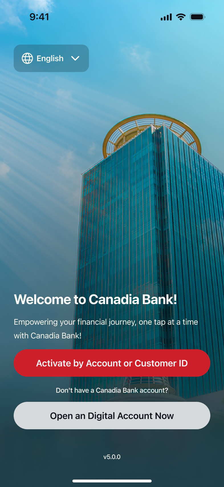 Welcome to Canadia Bank with activate and open account